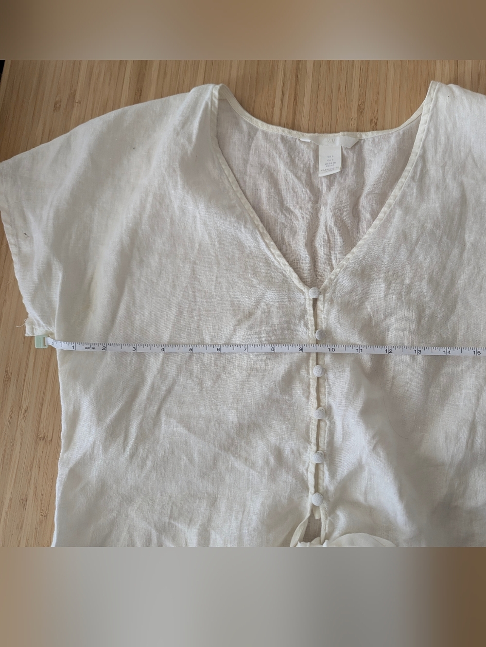 Size 6 - Linen H&M Cream V-Neck, front tie linen shirt - Picture 3 of 3